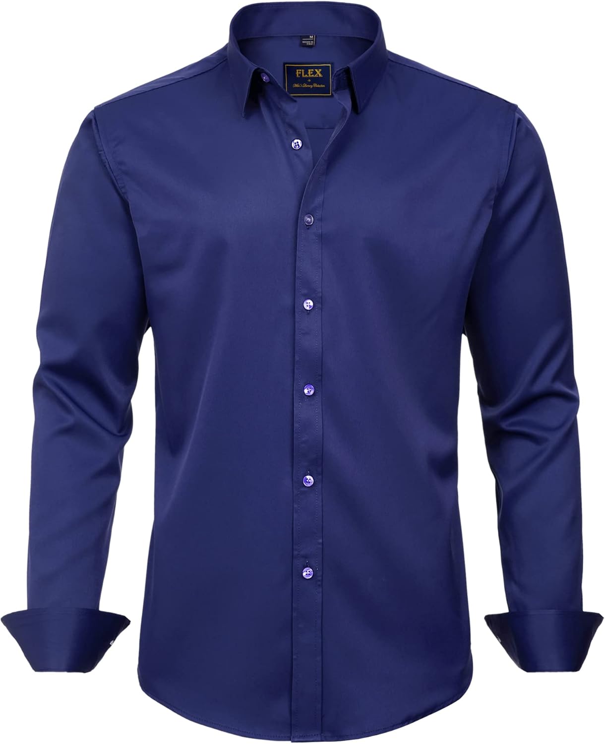 Men's Shirts Solid Long Sleeve Stretch Shirt Business Casual Button Down Shirts - Picture 40 of 45