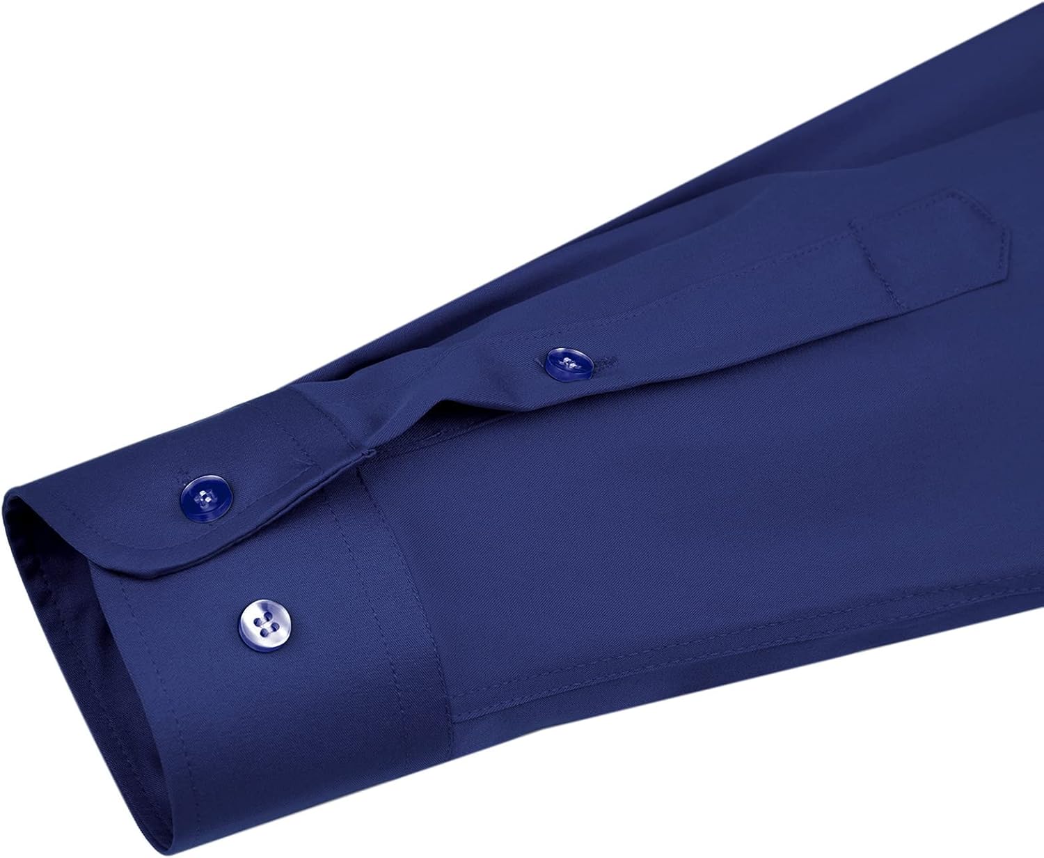 Men's Shirts Solid Long Sleeve Stretch Shirt Business Casual Button Down Shirts - Picture 44 of 45
