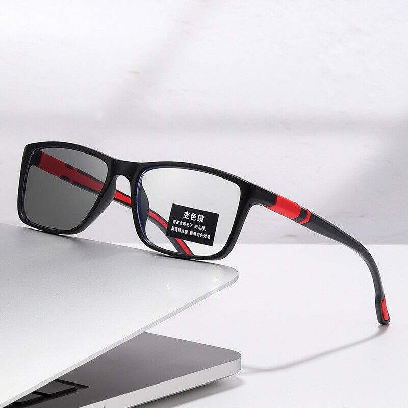 Square Anti Blue Light Photochromic Sport Reading Glasses Lightweight Sunglasses - Picture 8 of 9