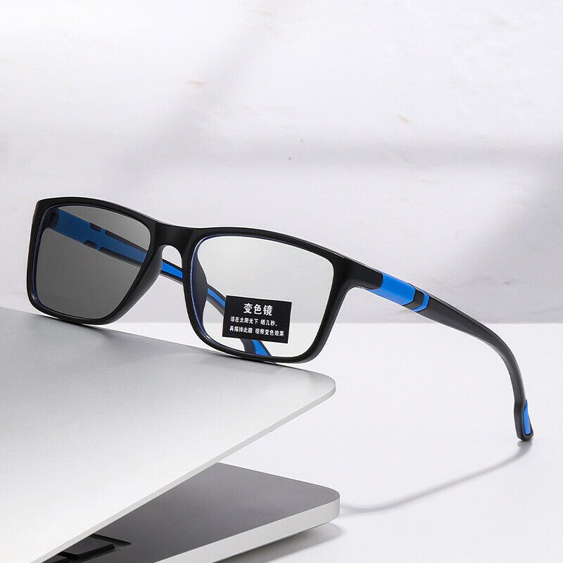 Square Anti Blue Light Photochromic Sport Reading Glasses Lightweight Sunglasses - Picture 9 of 9