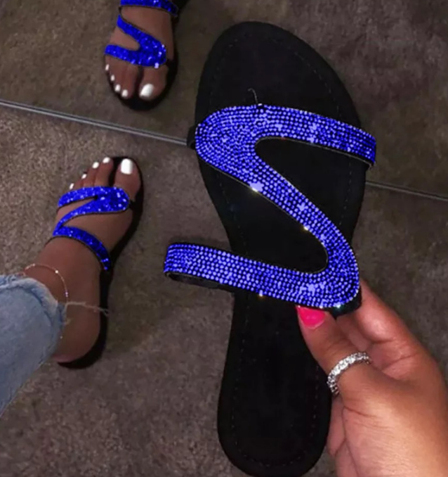 Summer Womens Rhinestone Flat Flip Flops Beach Bling Sandals Fashion Sexy Shoes - Picture 13 of 15