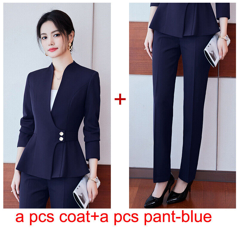 New Fashion Office Work Wear Pant Sets 2 Piece Business Elegant Blazer Suits - Picture 17 of 23