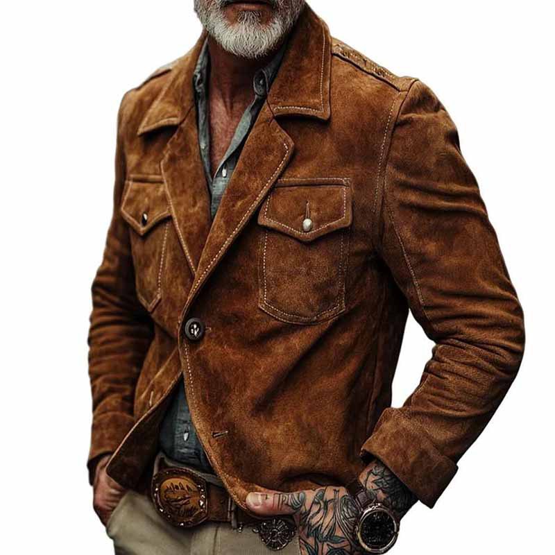 New Vintage Jacket Men's Retro Jacket Lapel Casual Blazer Tops Jacket Coat - Picture 7 of 7