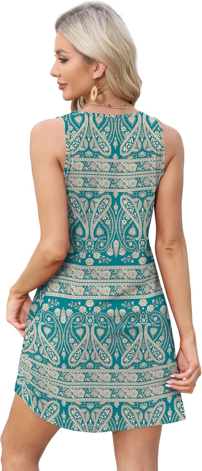 Womens Summer Dresses Loose V Neck Sleeveless Sundresses Swimsuit with Pockets - Picture 26 of 194
