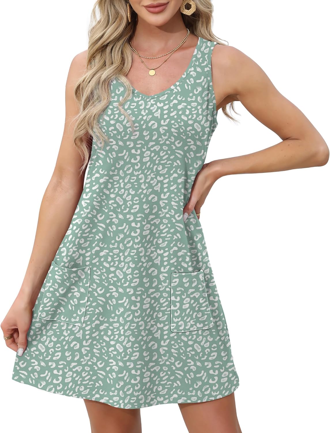 Womens Summer Dresses Loose V Neck Sleeveless Sundresses Swimsuit with Pockets - Picture 30 of 194
