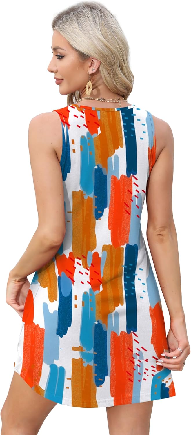 Womens Summer Dresses Loose V Neck Sleeveless Sundresses Swimsuit with Pockets - Picture 35 of 194