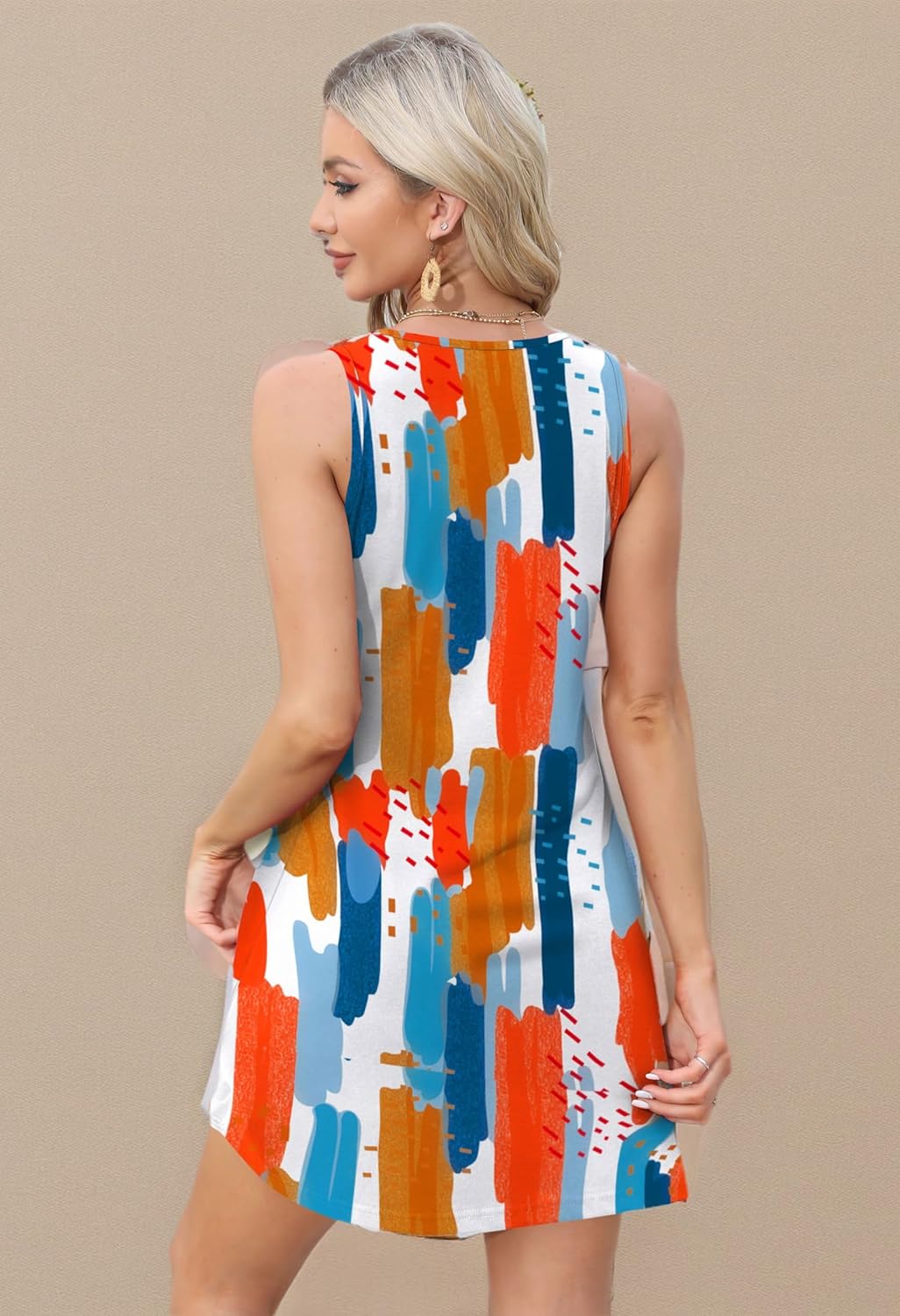 Womens Summer Dresses Loose V Neck Sleeveless Sundresses Swimsuit with Pockets - Picture 36 of 194
