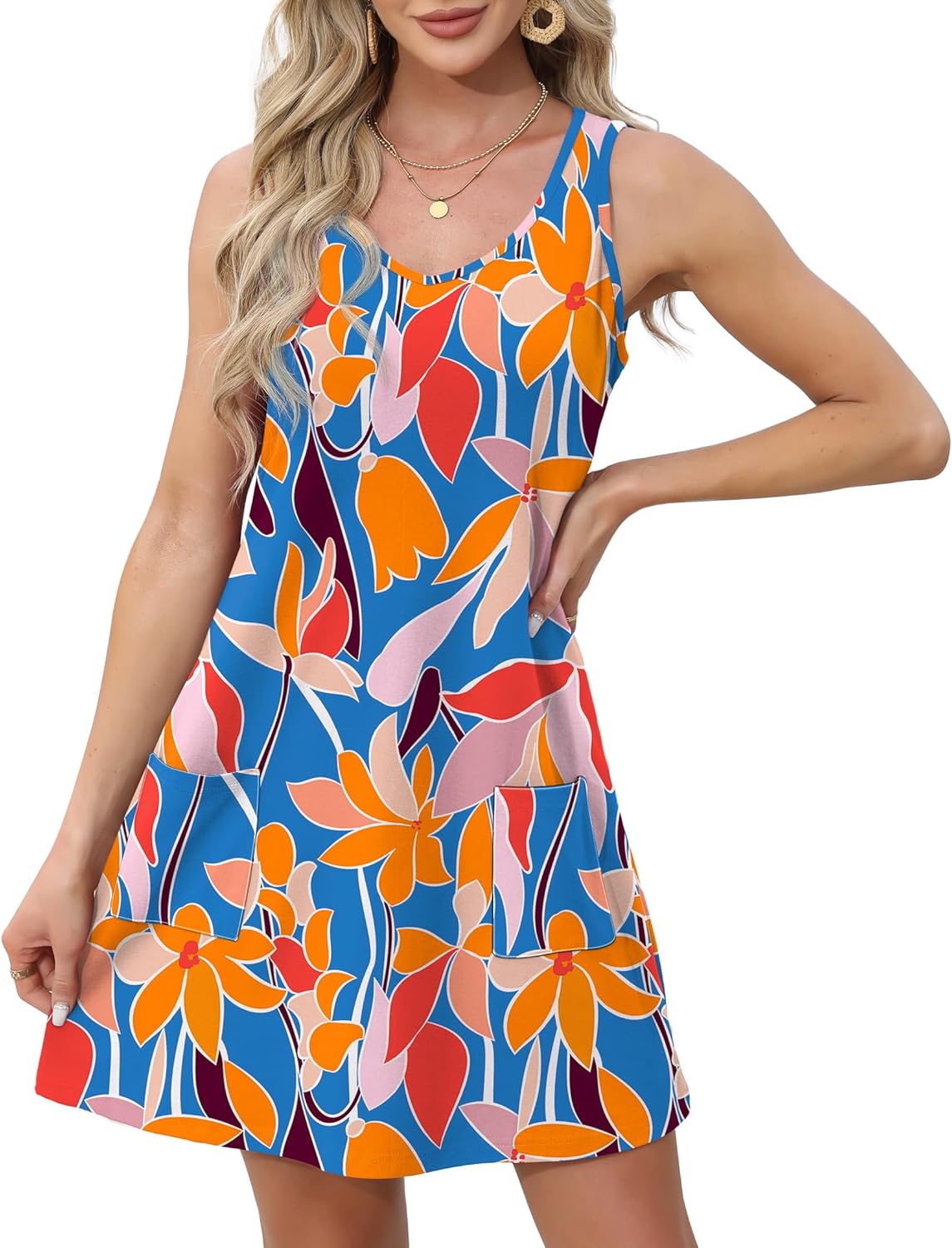 Womens Summer Dresses Loose V Neck Sleeveless Sundresses Swimsuit with Pockets - Picture 39 of 194