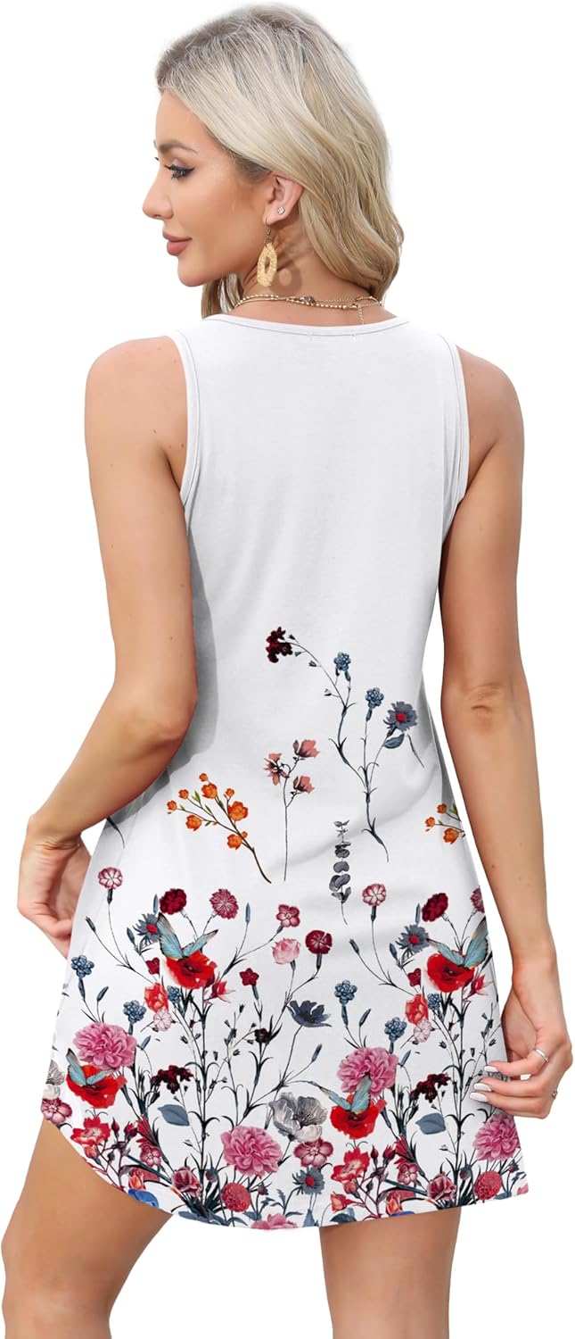 Womens Summer Dresses Loose V Neck Sleeveless Sundresses Swimsuit with Pockets - Picture 48 of 194
