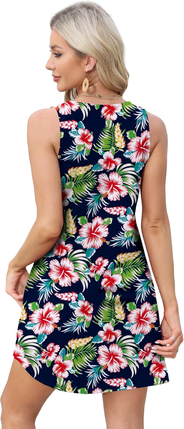 Womens Summer Dresses Loose V Neck Sleeveless Sundresses Swimsuit with Pockets - Picture 60 of 194