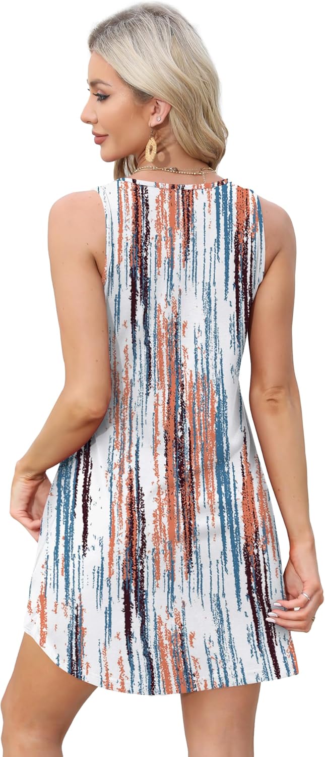 Womens Summer Dresses Loose V Neck Sleeveless Sundresses Swimsuit with Pockets - Picture 64 of 194