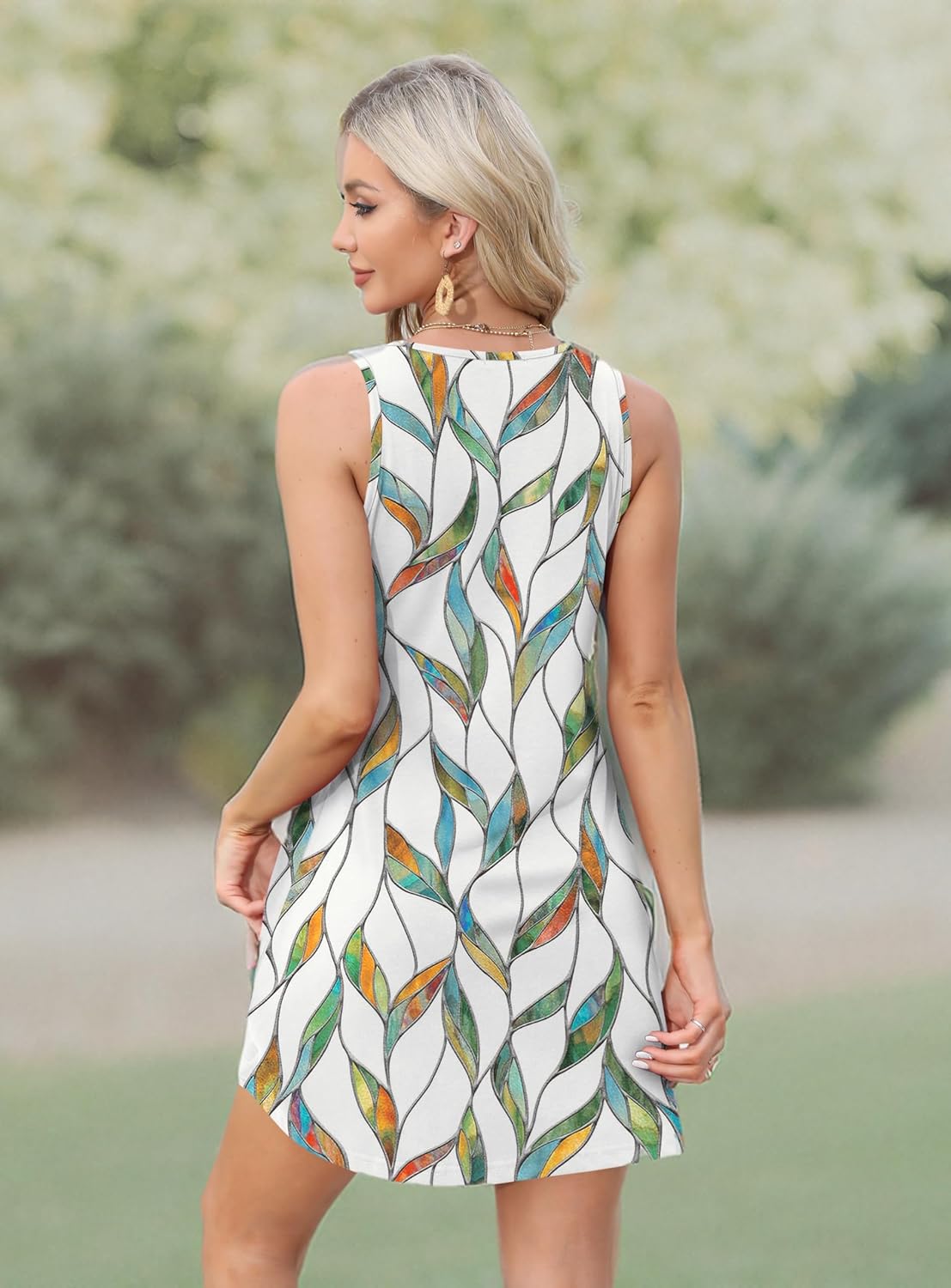 Womens Summer Dresses Loose V Neck Sleeveless Sundresses Swimsuit with Pockets - Picture 81 of 194