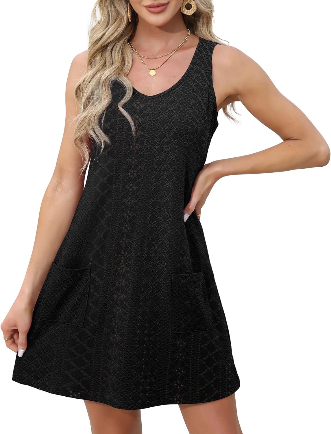 Womens Summer Dresses Loose V Neck Sleeveless Sundresses Swimsuit with Pockets - Picture 111 of 194