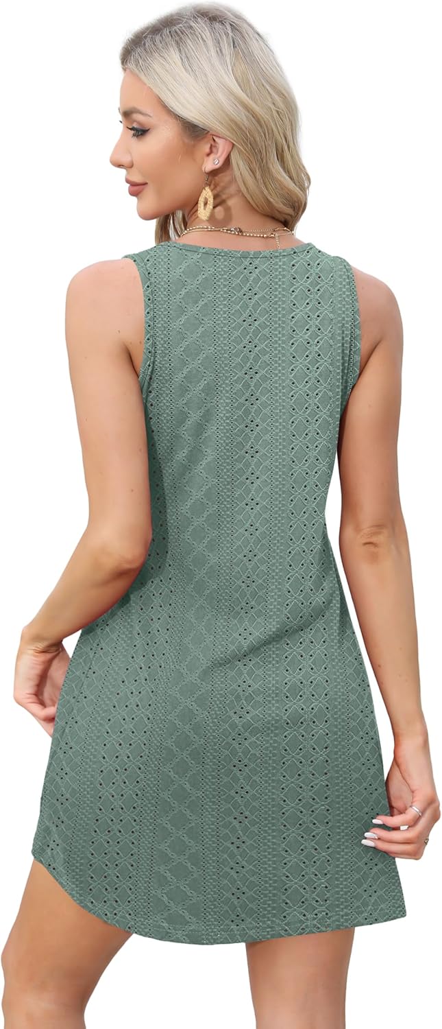 Womens Summer Dresses Loose V Neck Sleeveless Sundresses Swimsuit with Pockets - Picture 117 of 194