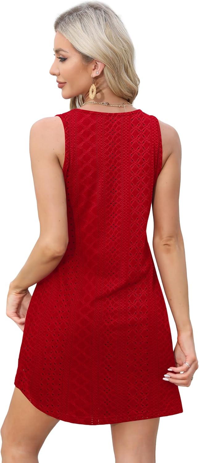 Womens Summer Dresses Loose V Neck Sleeveless Sundresses Swimsuit with Pockets - Picture 126 of 194