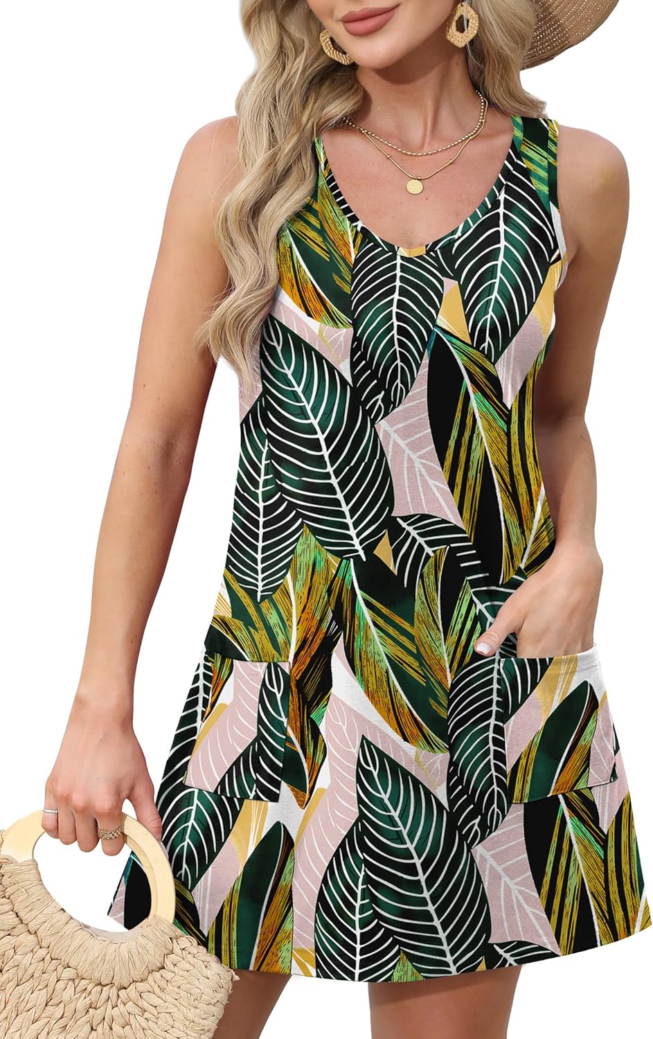 Womens Summer Dresses Loose V Neck Sleeveless Sundresses Swimsuit with Pockets - Picture 128 of 194