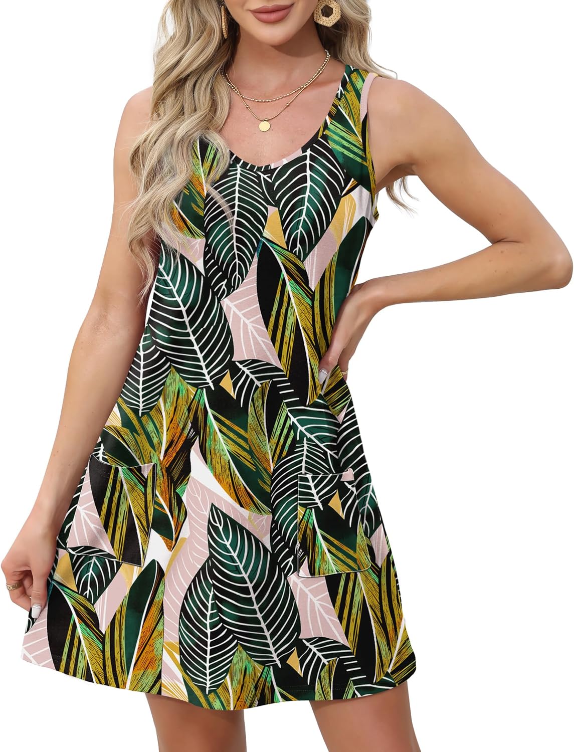 Womens Summer Dresses Loose V Neck Sleeveless Sundresses Swimsuit with Pockets - Picture 129 of 194