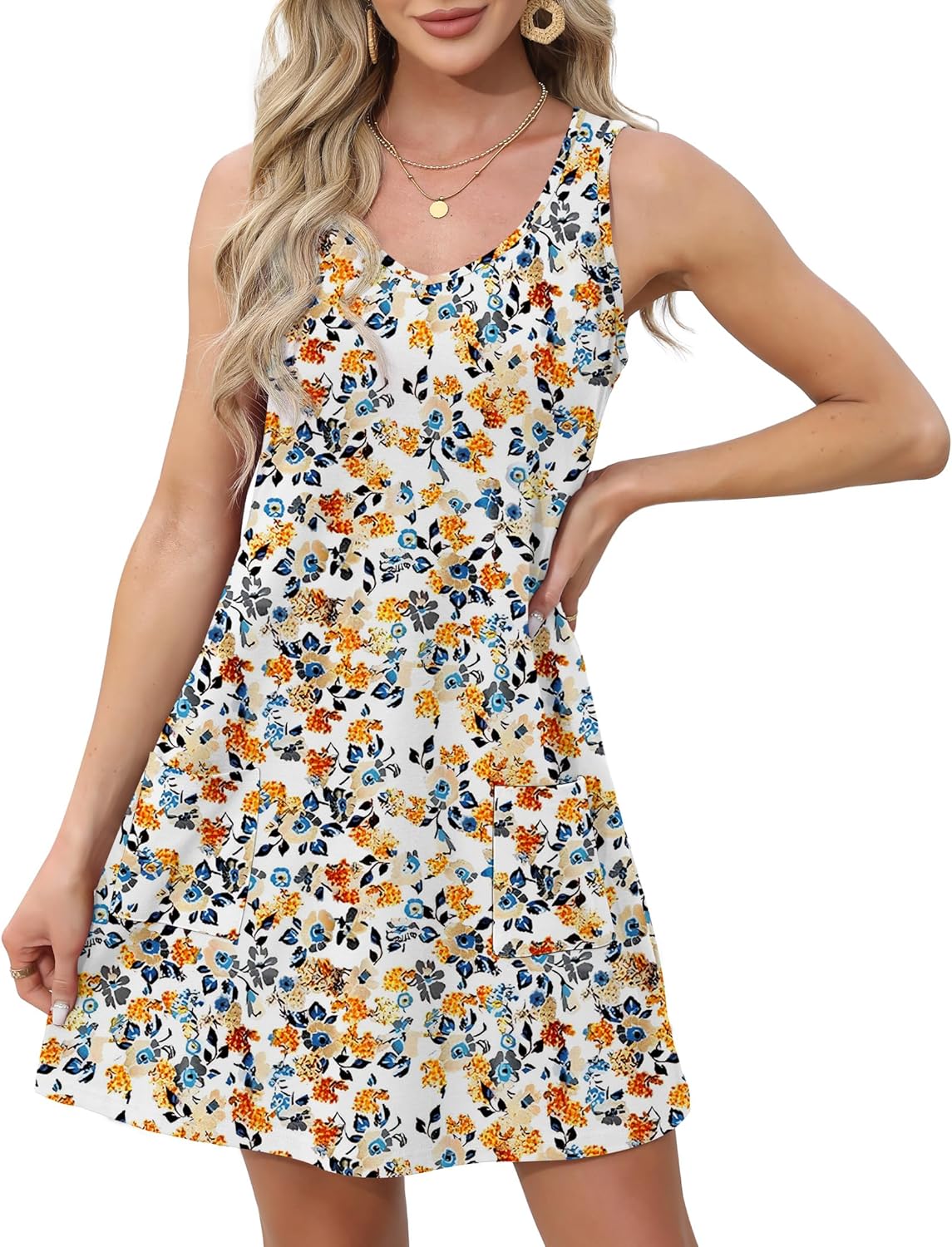 Womens Summer Dresses Loose V Neck Sleeveless Sundresses Swimsuit with Pockets - Picture 133 of 194