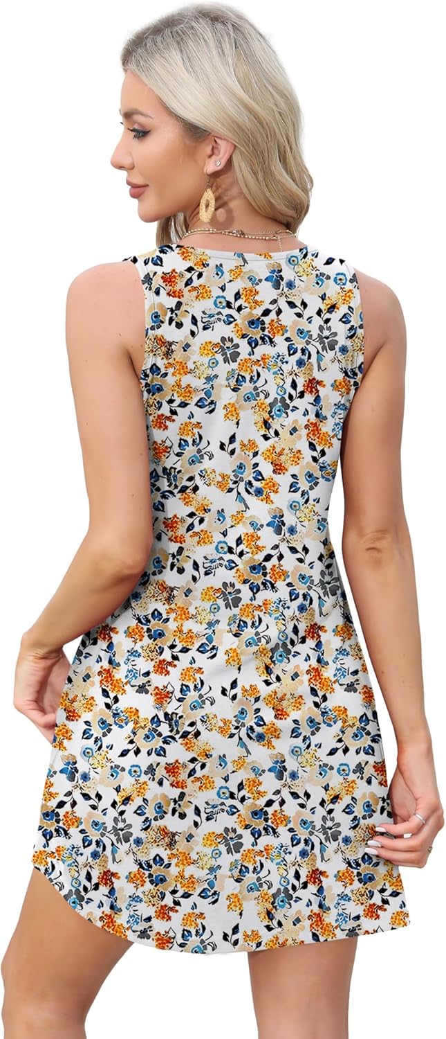 Womens Summer Dresses Loose V Neck Sleeveless Sundresses Swimsuit with Pockets - Picture 134 of 194