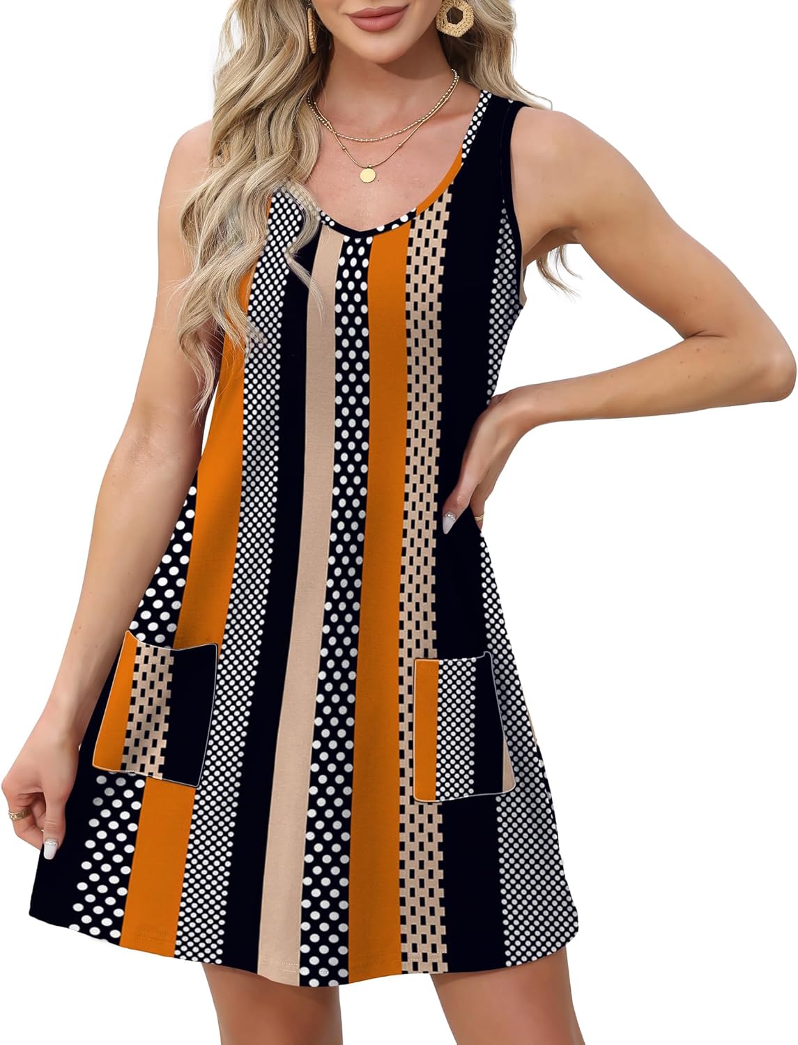 Womens Summer Dresses Loose V Neck Sleeveless Sundresses Swimsuit with Pockets - Picture 137 of 194