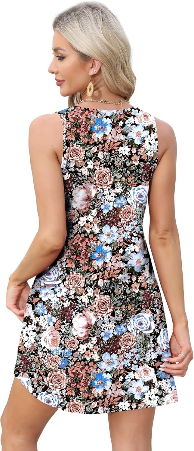 Womens Summer Dresses Loose V Neck Sleeveless Sundresses Swimsuit with Pockets - Picture 142 of 194