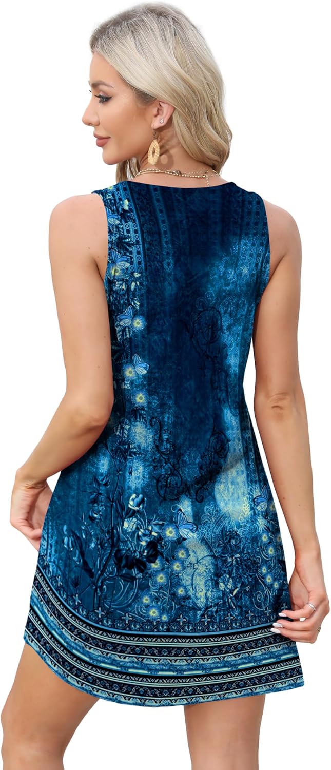 Womens Summer Dresses Loose V Neck Sleeveless Sundresses Swimsuit with Pockets - Picture 146 of 194