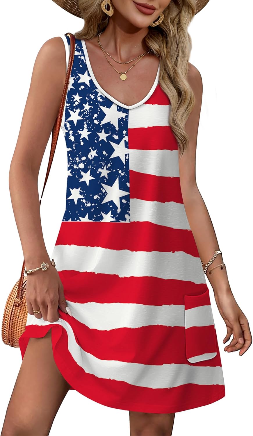 Womens Summer Dresses Loose V Neck Sleeveless Sundresses Swimsuit with Pockets - Picture 147 of 194