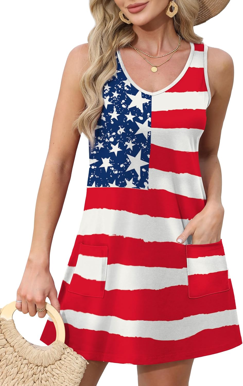 Womens Summer Dresses Loose V Neck Sleeveless Sundresses Swimsuit with Pockets - Picture 148 of 194