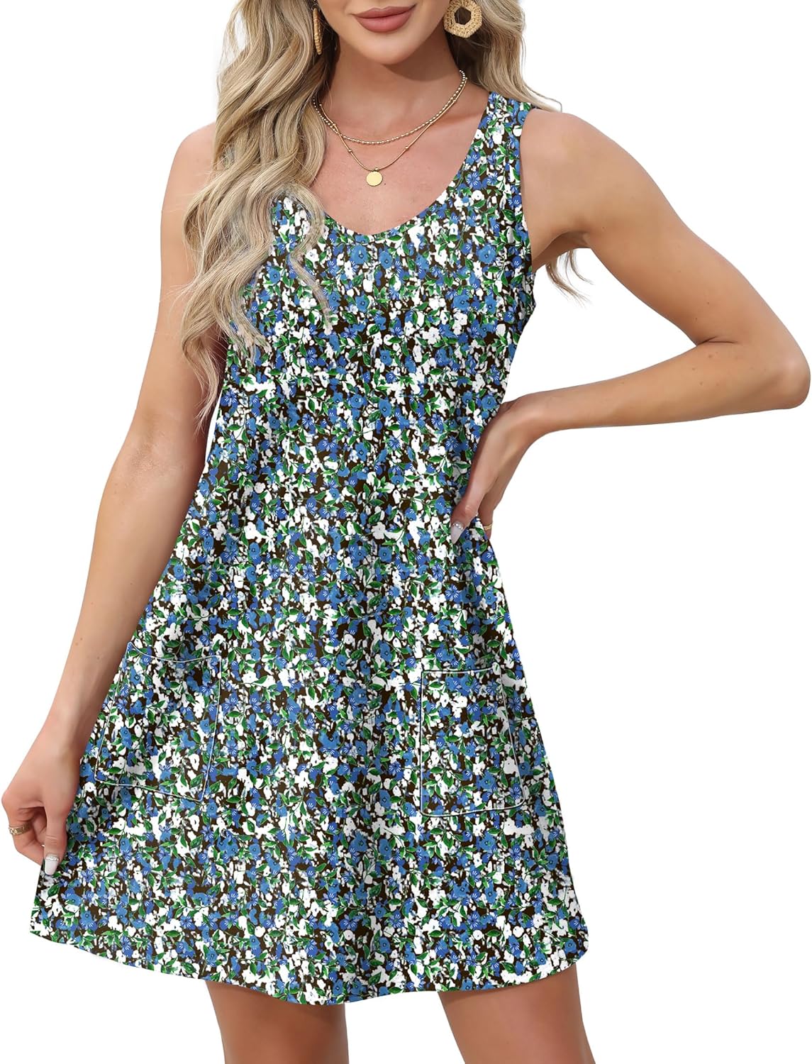 Womens Summer Dresses Loose V Neck Sleeveless Sundresses Swimsuit with Pockets - Picture 157 of 194