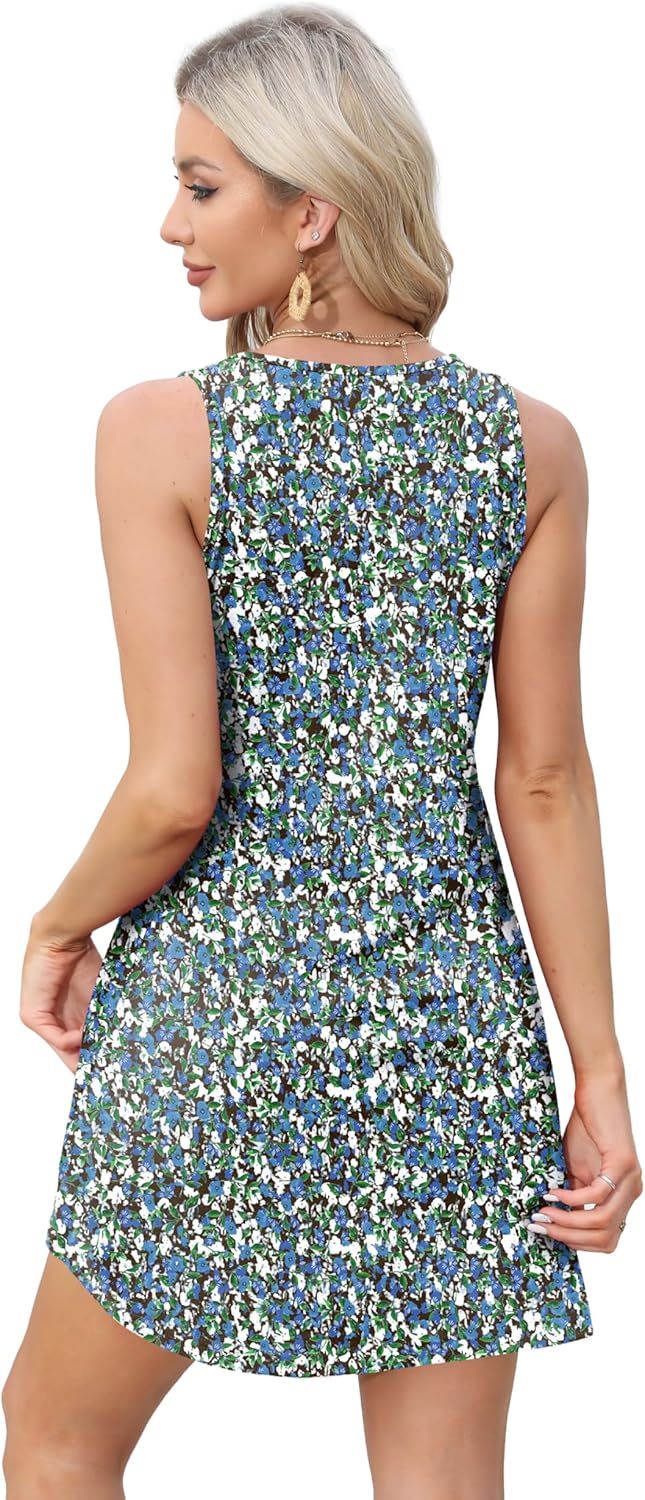 Womens Summer Dresses Loose V Neck Sleeveless Sundresses Swimsuit with Pockets - Picture 158 of 194