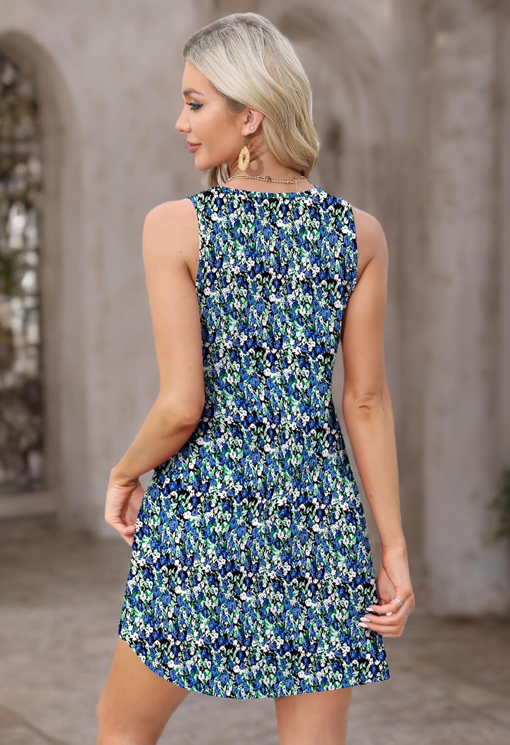 Womens Summer Dresses Loose V Neck Sleeveless Sundresses Swimsuit with Pockets - Picture 159 of 194