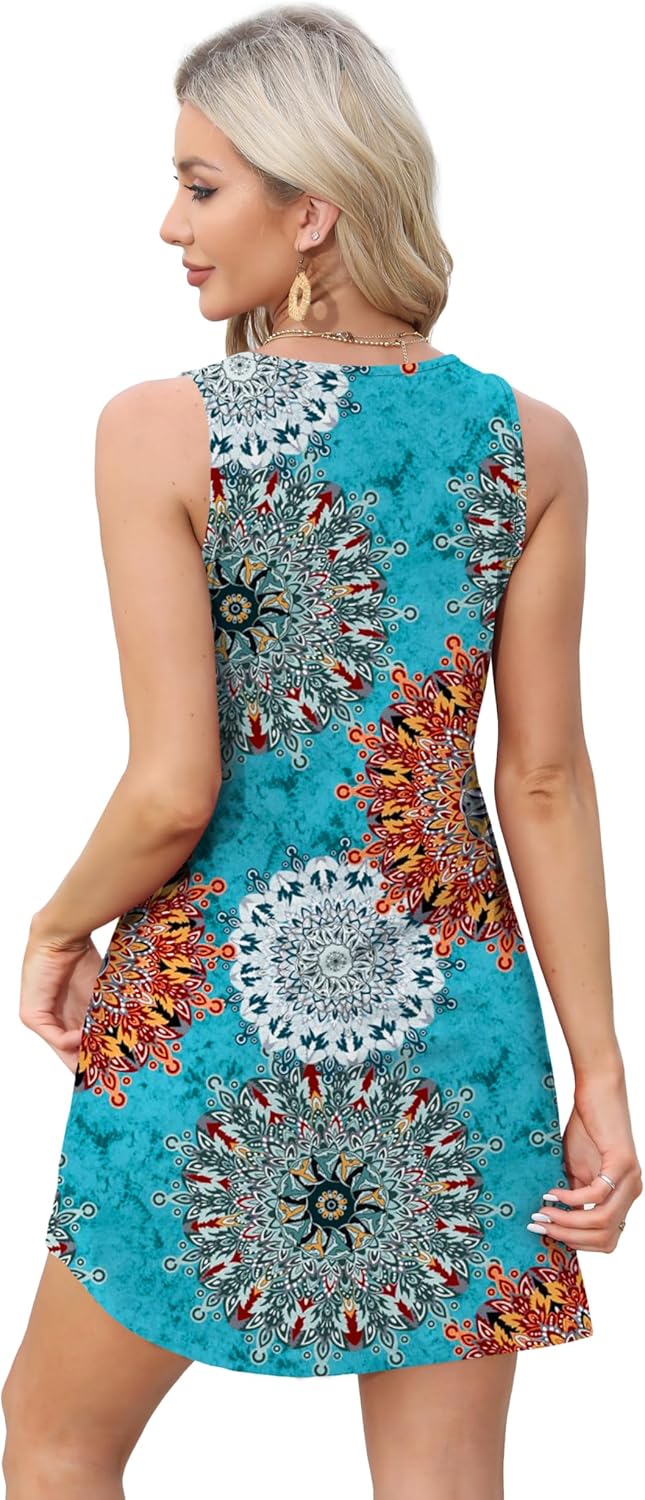 Womens Summer Dresses Loose V Neck Sleeveless Sundresses Swimsuit with Pockets - Picture 167 of 194