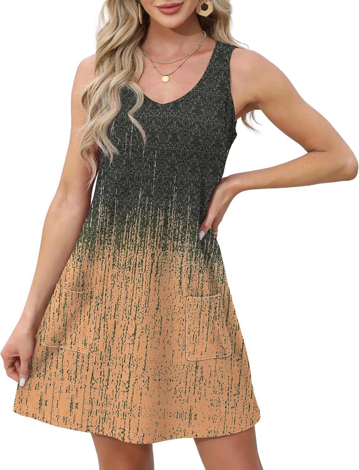 Womens Summer Dresses Loose V Neck Sleeveless Sundresses Swimsuit with Pockets - Picture 170 of 194