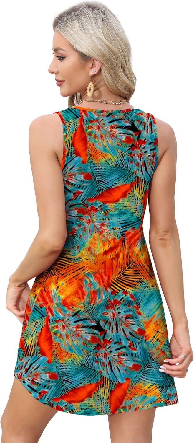 Womens Summer Dresses Loose V Neck Sleeveless Sundresses Swimsuit with Pockets - Picture 180 of 194