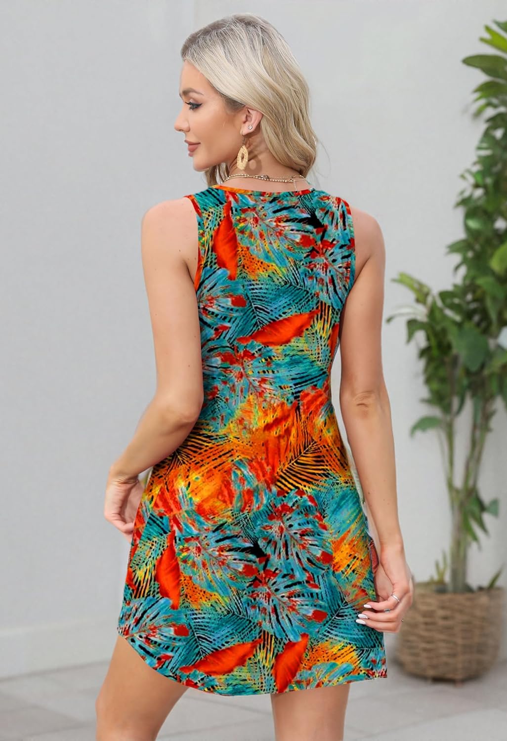 Womens Summer Dresses Loose V Neck Sleeveless Sundresses Swimsuit with Pockets - Picture 181 of 194