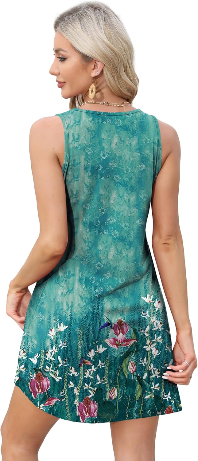 Womens Summer Dresses Loose V Neck Sleeveless Sundresses Swimsuit with Pockets - Picture 190 of 194