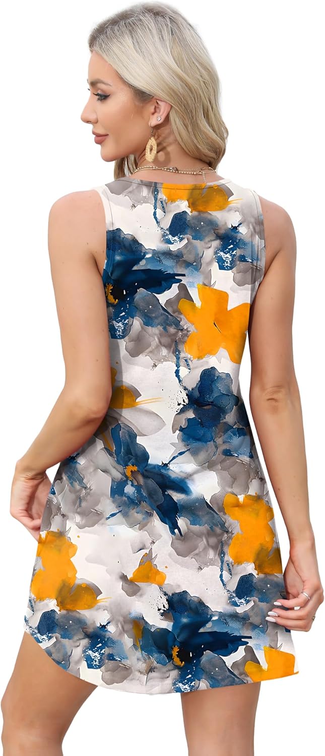 Womens Summer Dresses Loose V Neck Sleeveless Sundresses Swimsuit with Pockets - Picture 194 of 194