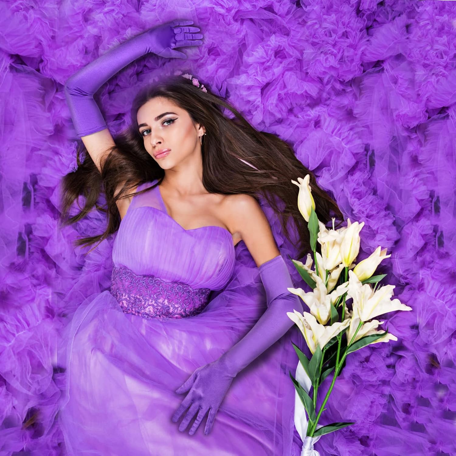 Lange Opernhandschuhe für Damen Satin Handschuhe Kostüme Braut Abendkleid - Bild 24 von 141