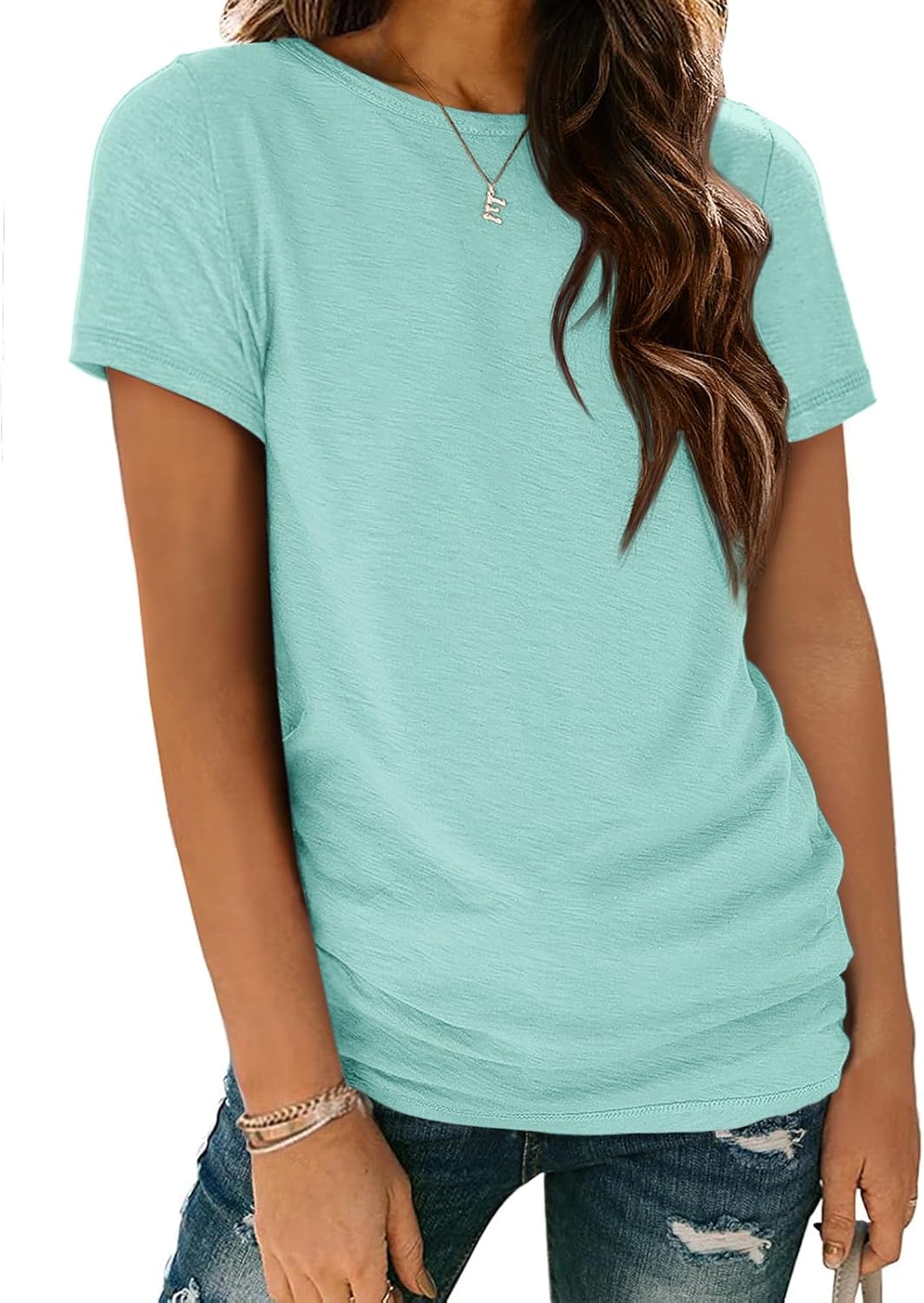 Damen T-Shirt Sommer Oberteile Kurzarm Shirts Mode Basic Freizeit Tee - Bild 19 von 38
