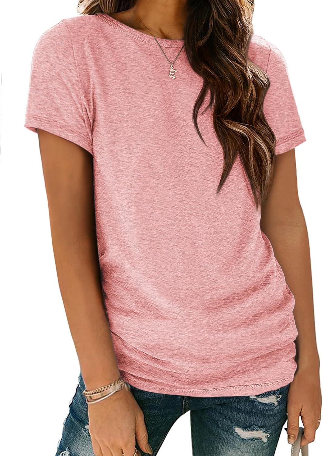 Damen T-Shirt Sommer Oberteile Kurzarm Shirts Mode Basic Freizeit Tee - Bild 20 von 38