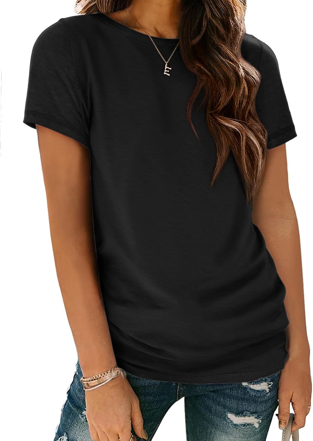Damen T-Shirt Sommer Oberteile Kurzarm Shirts Mode Basic Freizeit Tee - Bild 21 von 38