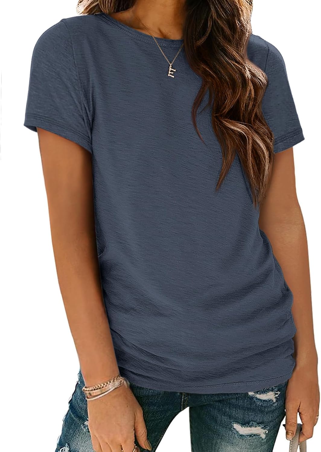 Damen T-Shirt Sommer Oberteile Kurzarm Shirts Mode Basic Freizeit Tee - Bild 22 von 38