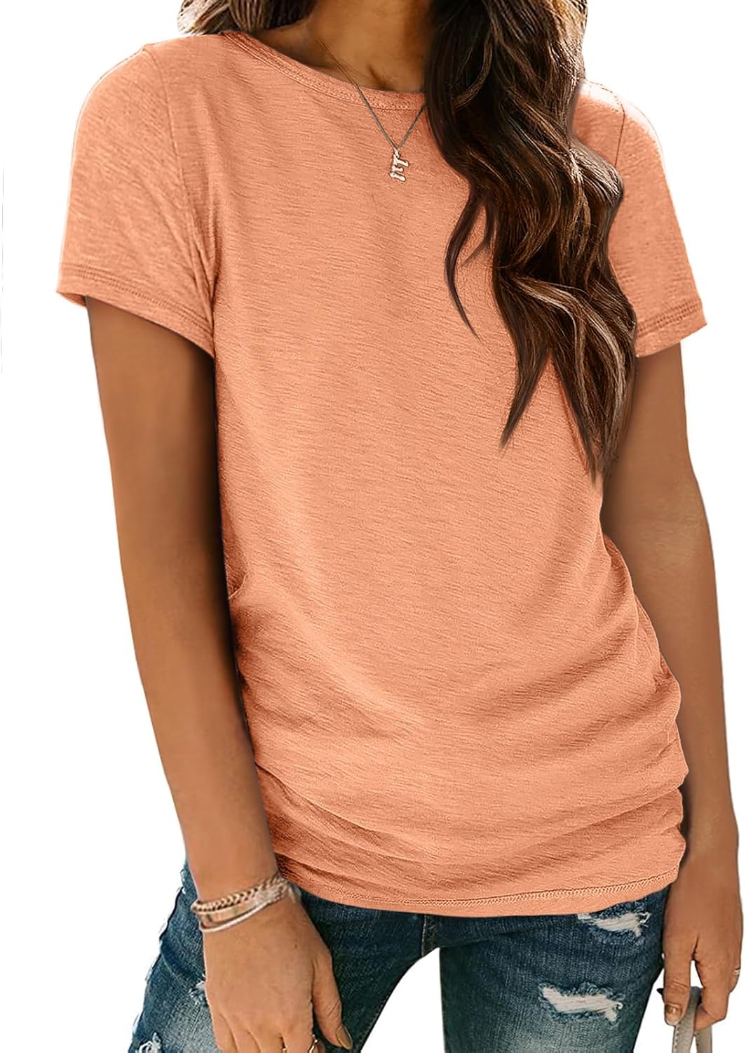 Damen T-Shirt Sommer Oberteile Kurzarm Shirts Mode Basic Freizeit Tee - Bild 23 von 38