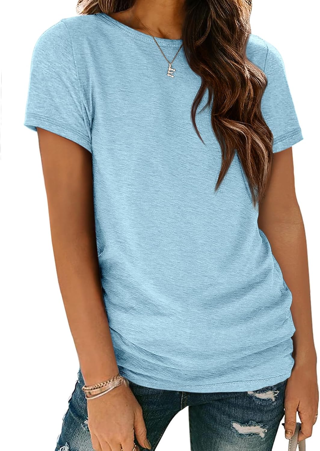 Damen T-Shirt Sommer Oberteile Kurzarm Shirts Mode Basic Freizeit Tee - Bild 24 von 38