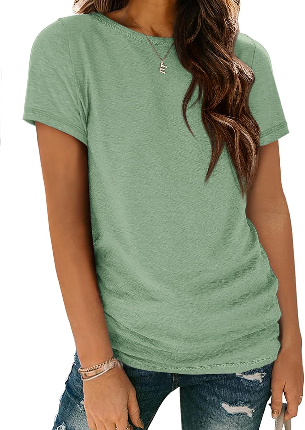 Damen T-Shirt Sommer Oberteile Kurzarm Shirts Mode Basic Freizeit Tee - Bild 25 von 38