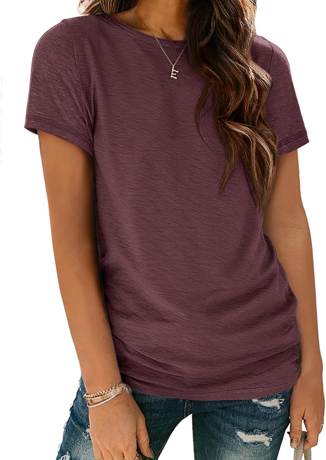 Damen T-Shirt Sommer Oberteile Kurzarm Shirts Mode Basic Freizeit Tee - Bild 26 von 38