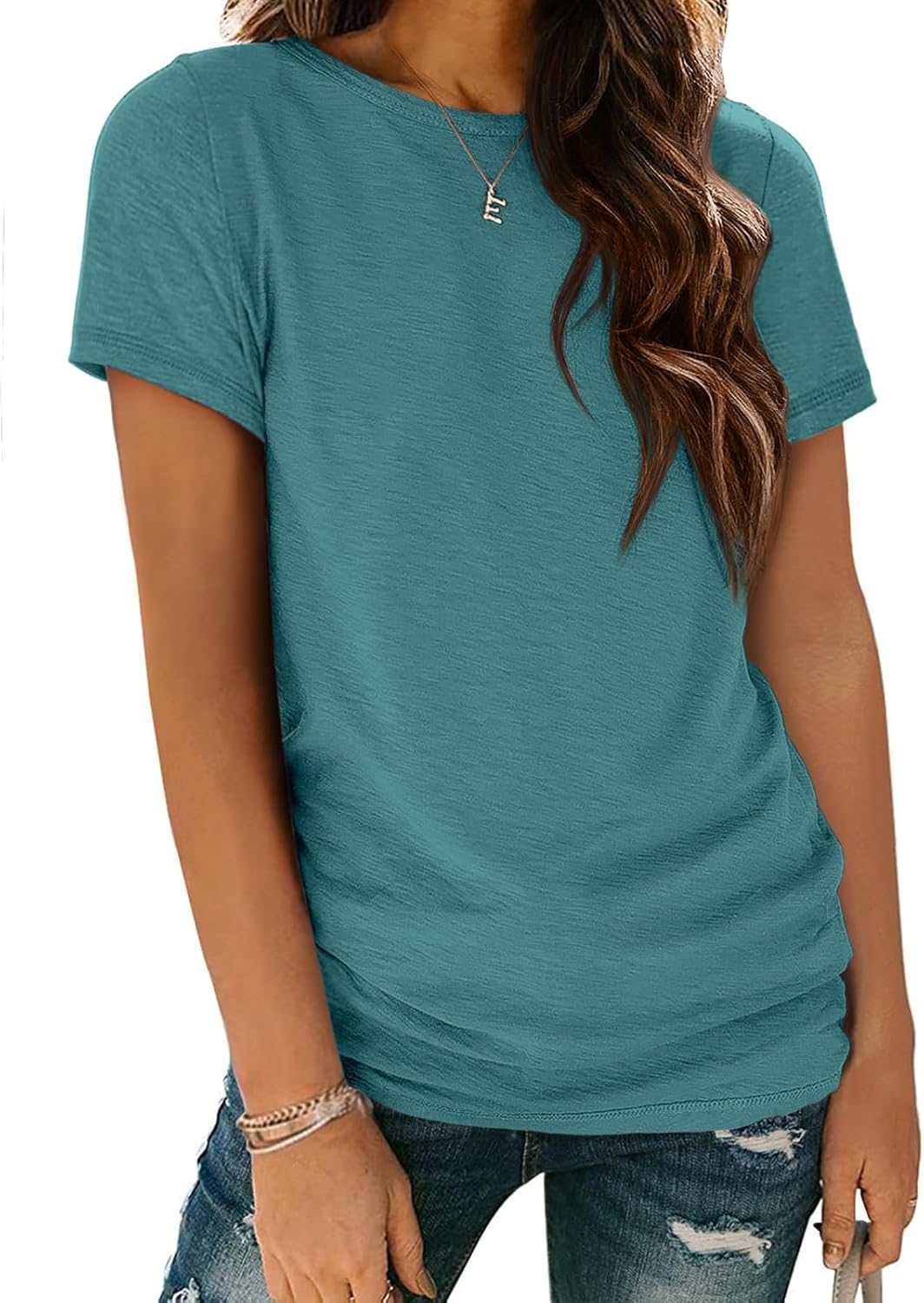 Damen T-Shirt Sommer Oberteile Kurzarm Shirts Mode Basic Freizeit Tee - Bild 27 von 38