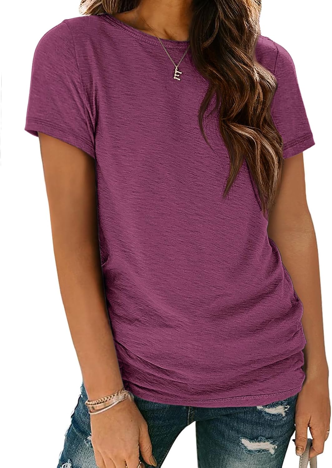 Damen T-Shirt Sommer Oberteile Kurzarm Shirts Mode Basic Freizeit Tee - Bild 28 von 38
