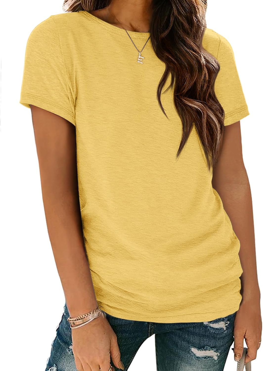 Damen T-Shirt Sommer Oberteile Kurzarm Shirts Mode Basic Freizeit Tee - Bild 29 von 38