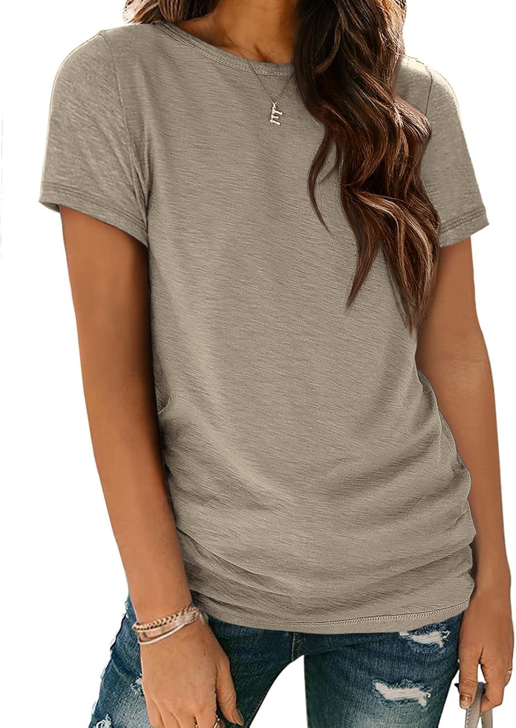 Damen T-Shirt Sommer Oberteile Kurzarm Shirts Mode Basic Freizeit Tee - Bild 30 von 38